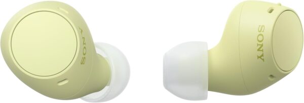sony 索尼 wf c510 真無線入耳式藍牙耳機,附長達 22 小時電池,多點連接,麥克風和ipx4 防水性,黃色。
